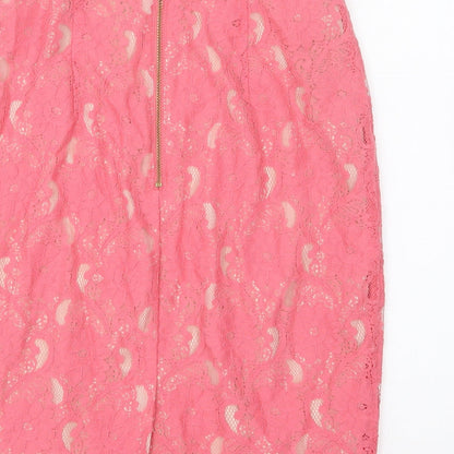 H&M Womens Pink Cotton Straight & Pencil Skirt Size 8 Zip