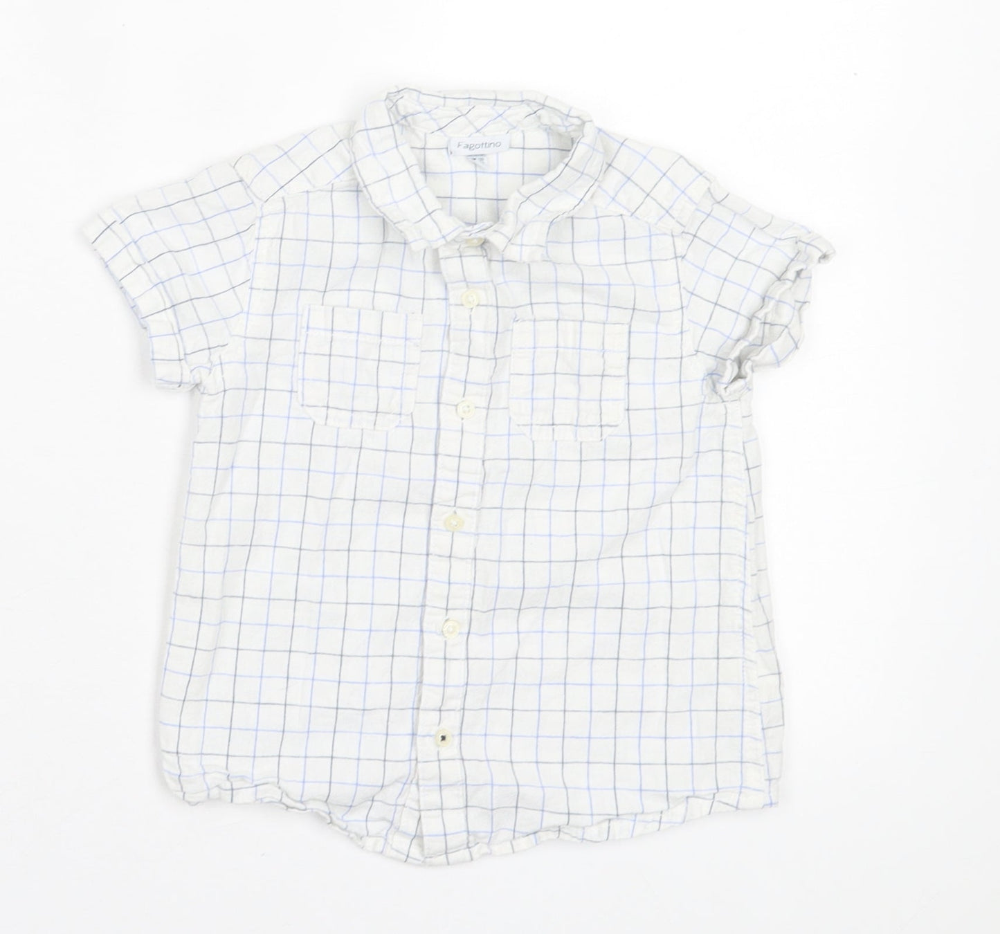 Fagottino Boys White Plaid Cotton Basic Button-Up Size 24 Months Collared Button