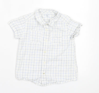 Fagottino Boys White Plaid Cotton Basic Button-Up Size 24 Months Collared Button