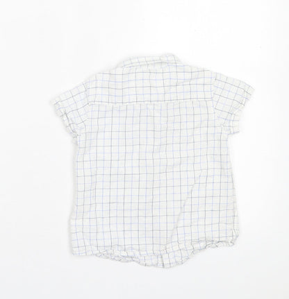 Fagottino Boys White Plaid Cotton Basic Button-Up Size 24 Months Collared Button