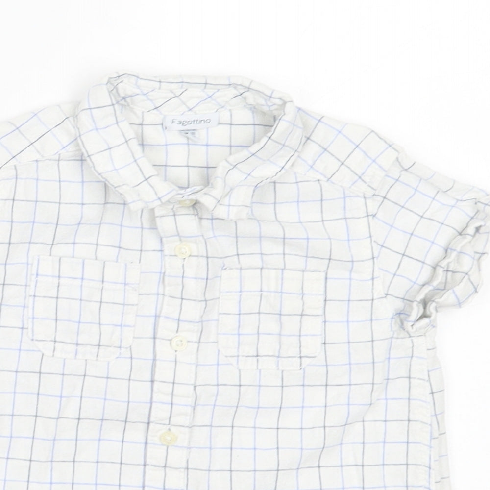 Fagottino Boys White Plaid Cotton Basic Button-Up Size 24 Months Collared Button