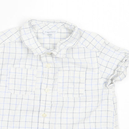 Fagottino Boys White Plaid Cotton Basic Button-Up Size 24 Months Collared Button