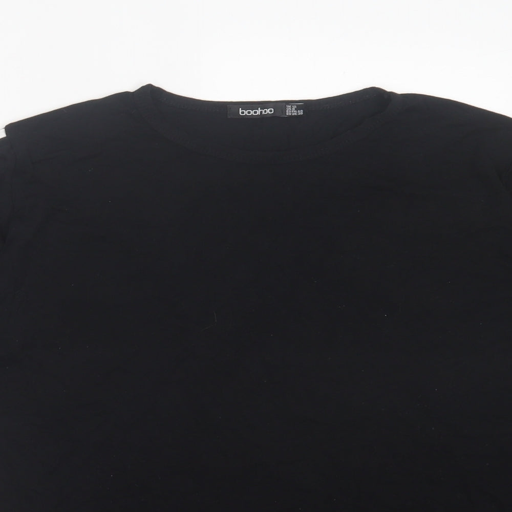 Boohoo Womens Black Striped Viscose Basic T-Shirt Size 12 Crew Neck