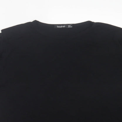 Boohoo Womens Black Striped Viscose Basic T-Shirt Size 12 Crew Neck
