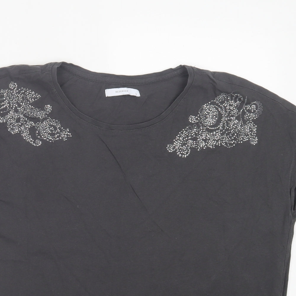 Womens UK Size L RESERVED Grey Basic T-Shirt