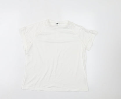 SheIn Womens White Polyester Basic T-Shirt Size L Crew Neck