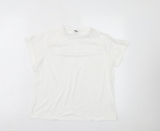 SheIn Womens White Polyester Basic T-Shirt Size L Crew Neck