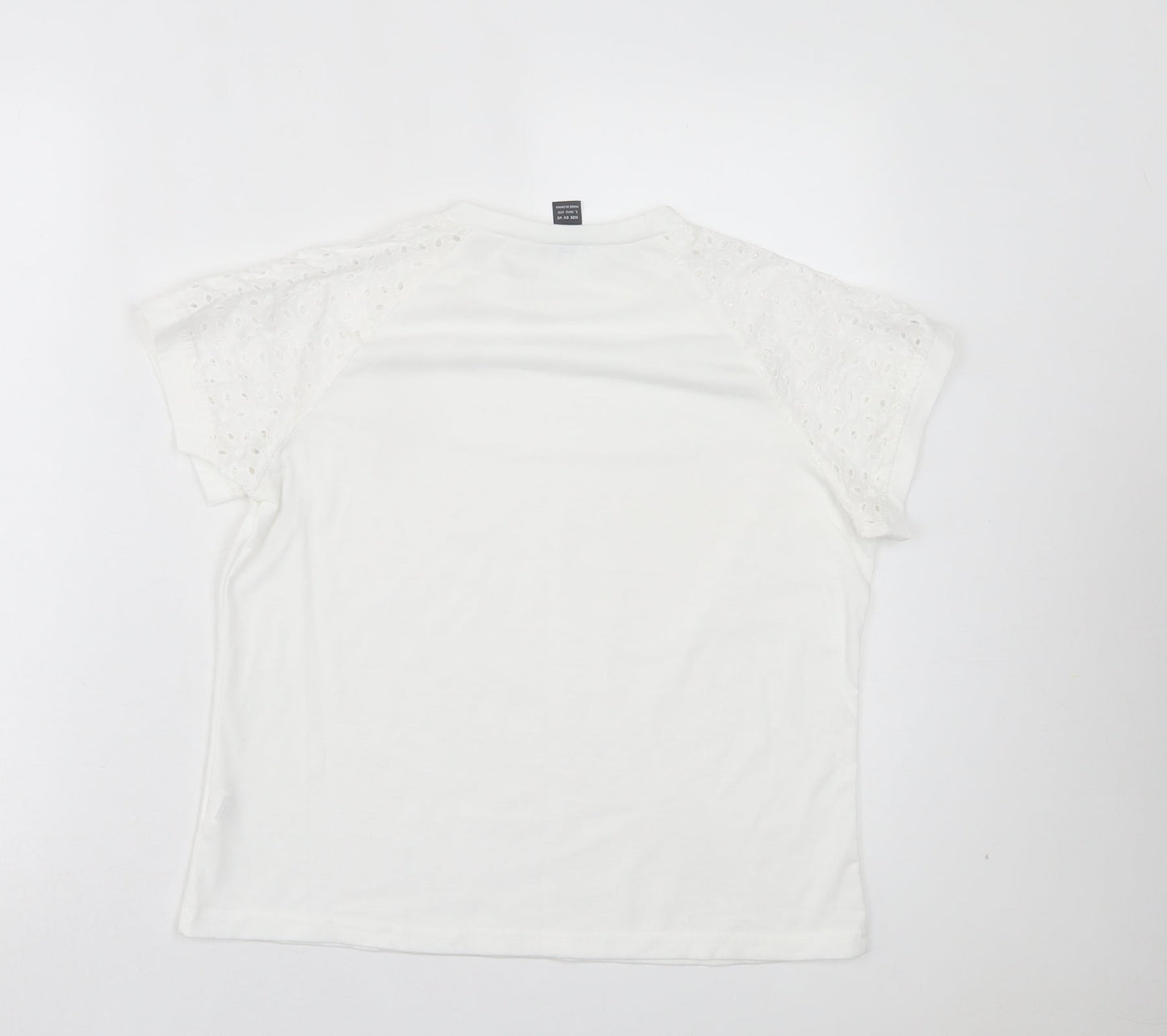 SheIn Womens White Polyester Basic T-Shirt Size L Crew Neck