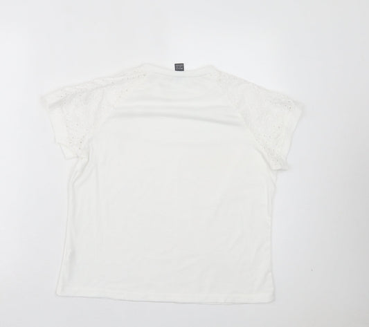 SheIn Womens White Polyester Basic T-Shirt Size L Crew Neck