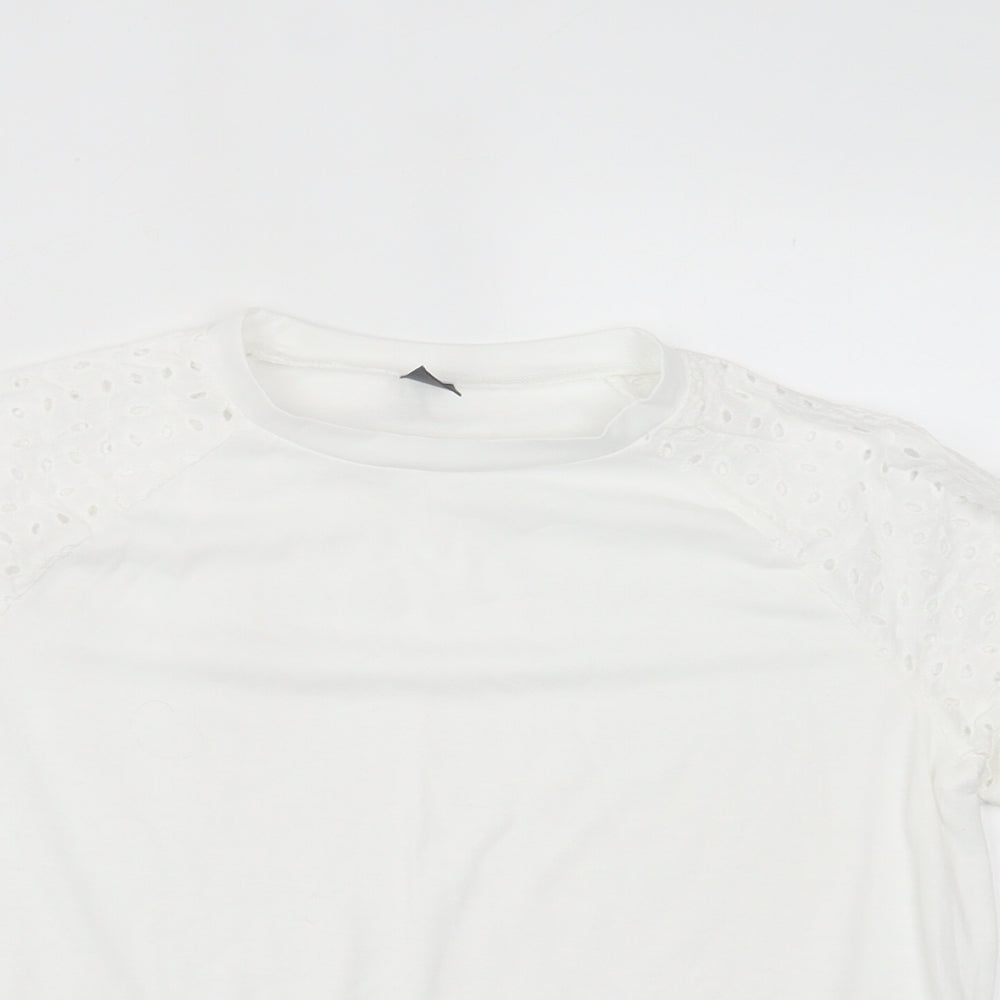 SheIn Womens White Polyester Basic T-Shirt Size L Crew Neck