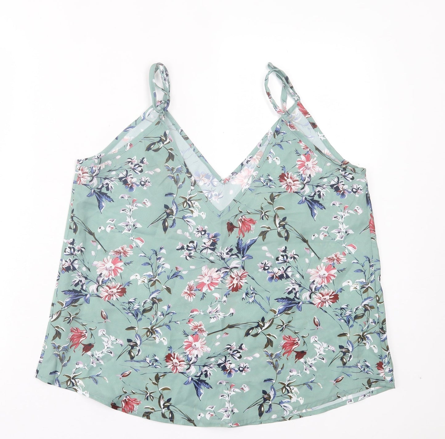 SheIn Womens Green Floral Polyester Basic Tank Size L V-Neck