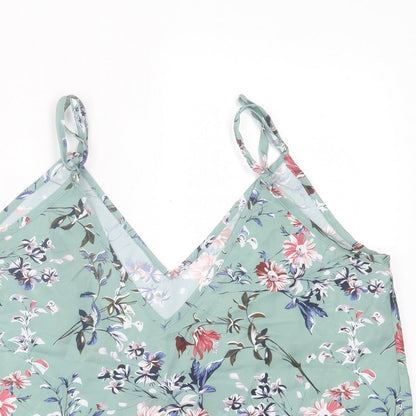 SheIn Womens Green Floral Polyester Basic Tank Size L V-Neck