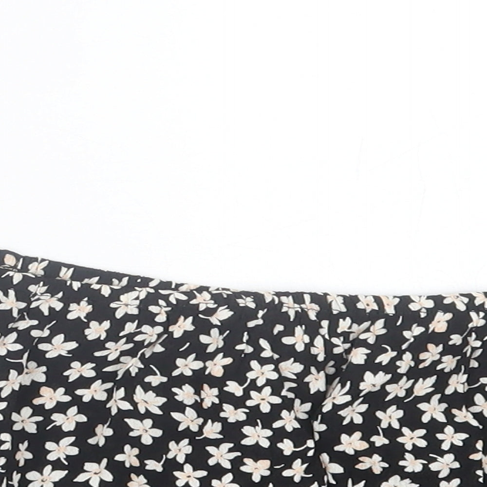 Miss Selfridge Womens Black Floral Viscose Cropped T-Shirt Size 6 Off the Shoulder