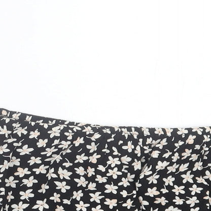 Miss Selfridge Womens Black Floral Viscose Cropped T-Shirt Size 6 Off the Shoulder