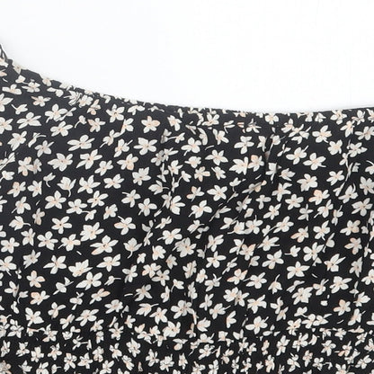 Miss Selfridge Womens Black Floral Viscose Cropped T-Shirt Size 6 Off the Shoulder