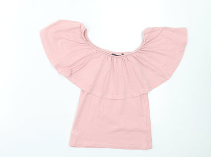 Atmosphere Womens Pink Cotton Basic T-Shirt Size 4 Boat Neck