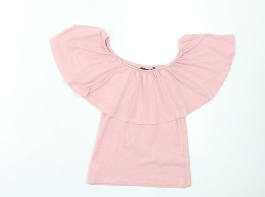 Atmosphere Womens Pink Cotton Basic T-Shirt Size 4 Boat Neck
