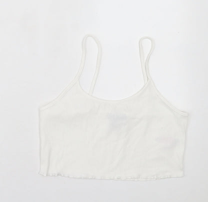 Primark Womens White Polyester Cropped Tank Size M Scoop Neck - Lettuce Edging