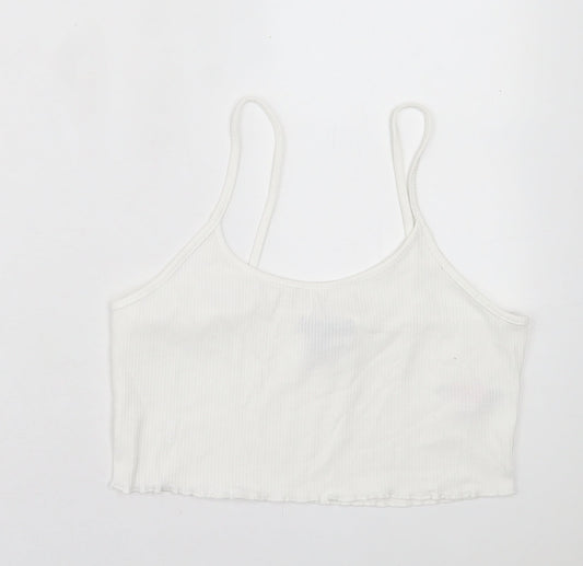 Primark Womens White Polyester Cropped Tank Size M Scoop Neck - Lettuce Edging