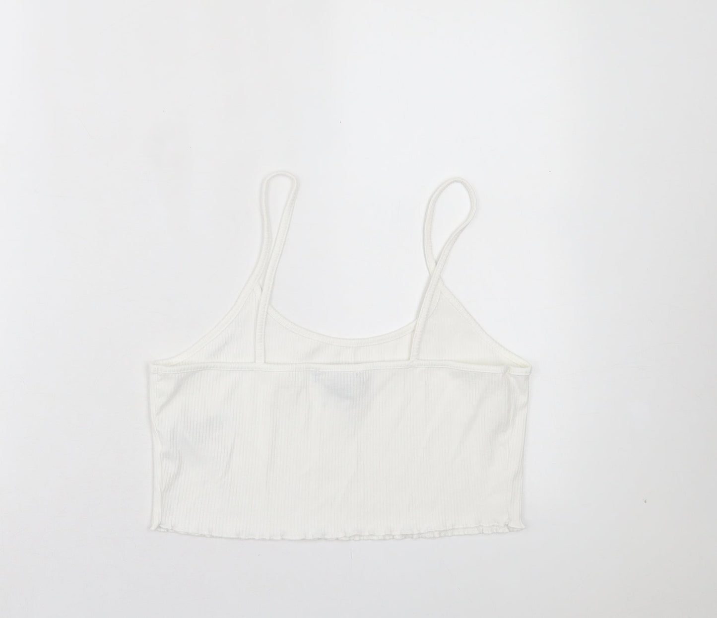 Primark Womens White Polyester Cropped Tank Size M Scoop Neck - Lettuce Edging