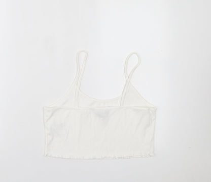 Primark Womens White Polyester Cropped Tank Size M Scoop Neck - Lettuce Edging