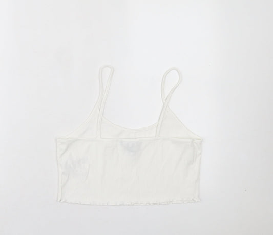 Primark Womens White Polyester Cropped Tank Size M Scoop Neck - Lettuce Edging