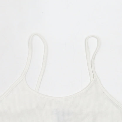 Primark Womens White Polyester Cropped Tank Size M Scoop Neck - Lettuce Edging