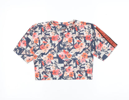 Studio Girls Blue Floral Polyester Basic T-Shirt Size 10-11 Years Round Neck Pullover
