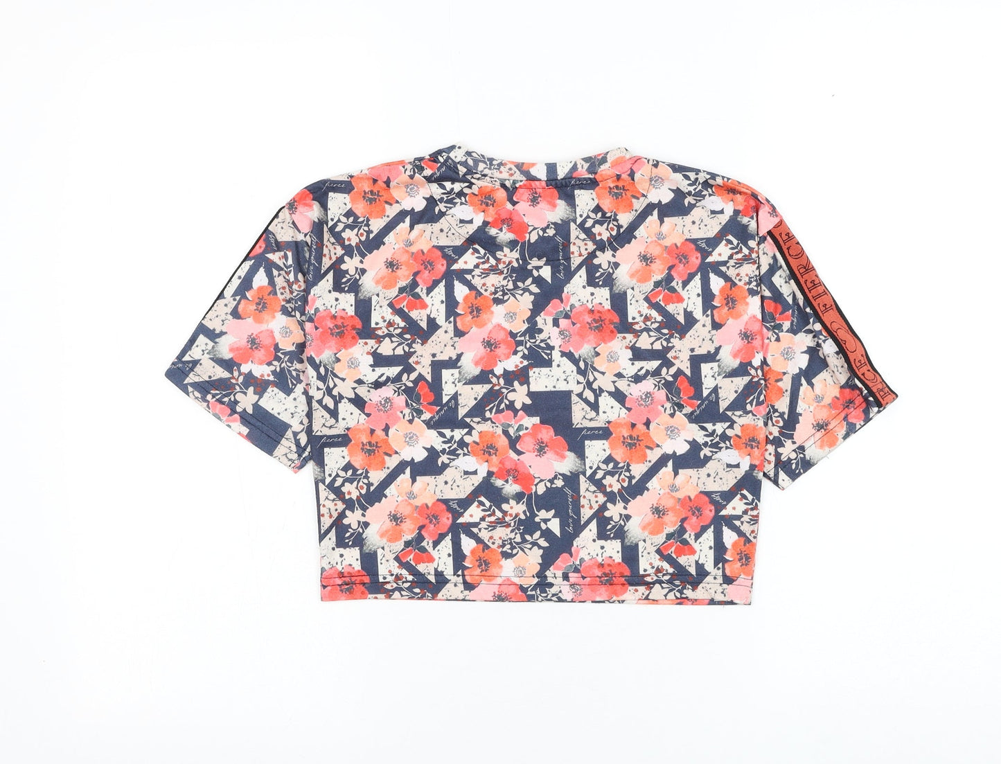 Studio Girls Blue Floral Polyester Basic T-Shirt Size 10-11 Years Round Neck Pullover