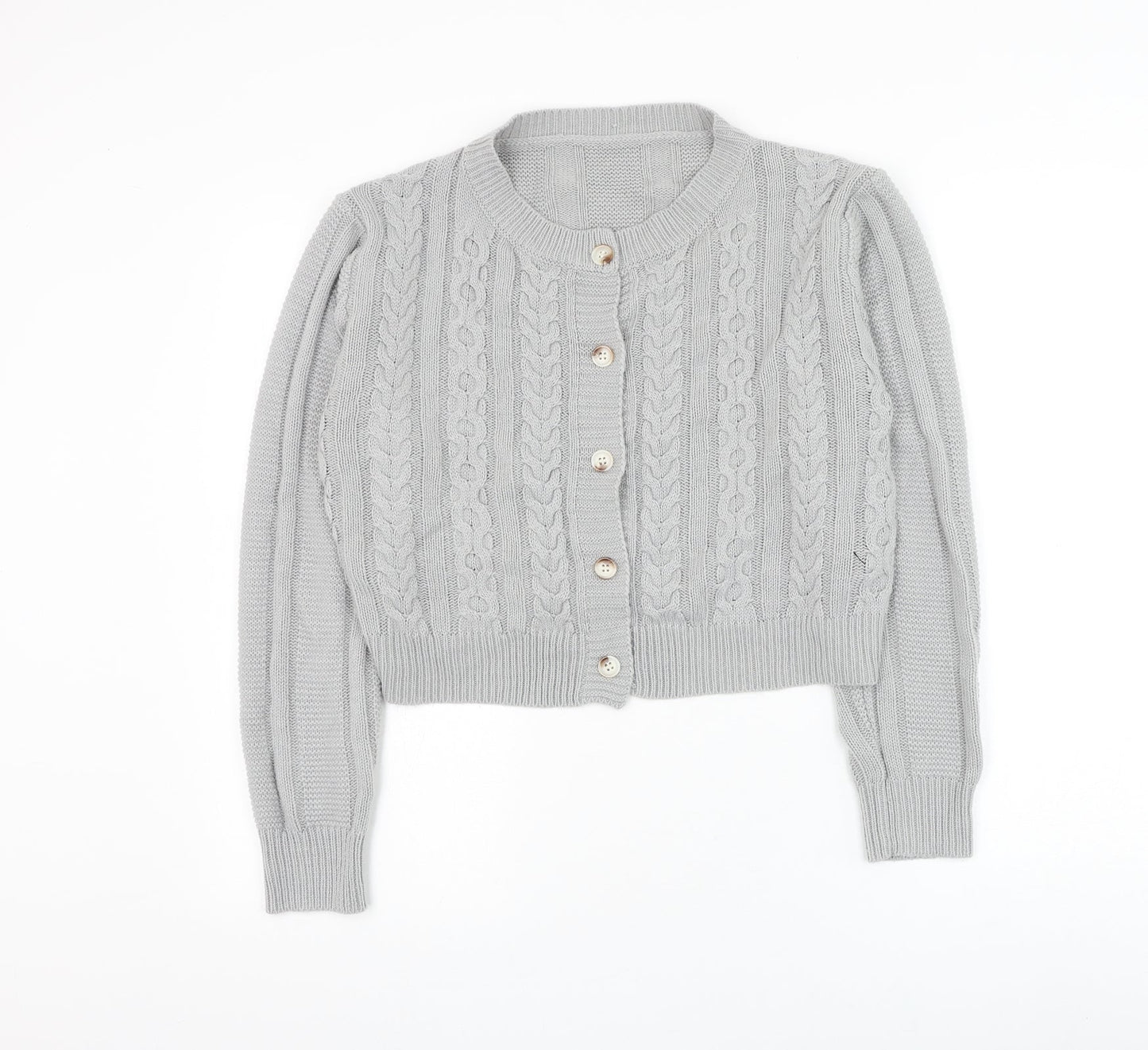 SheIn Womens Grey Round Neck Acrylic Cardigan Jumper Size S