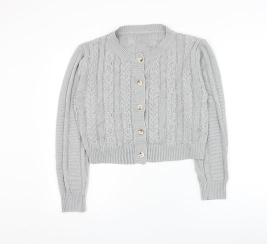 SheIn Womens Grey Round Neck Acrylic Cardigan Jumper Size S