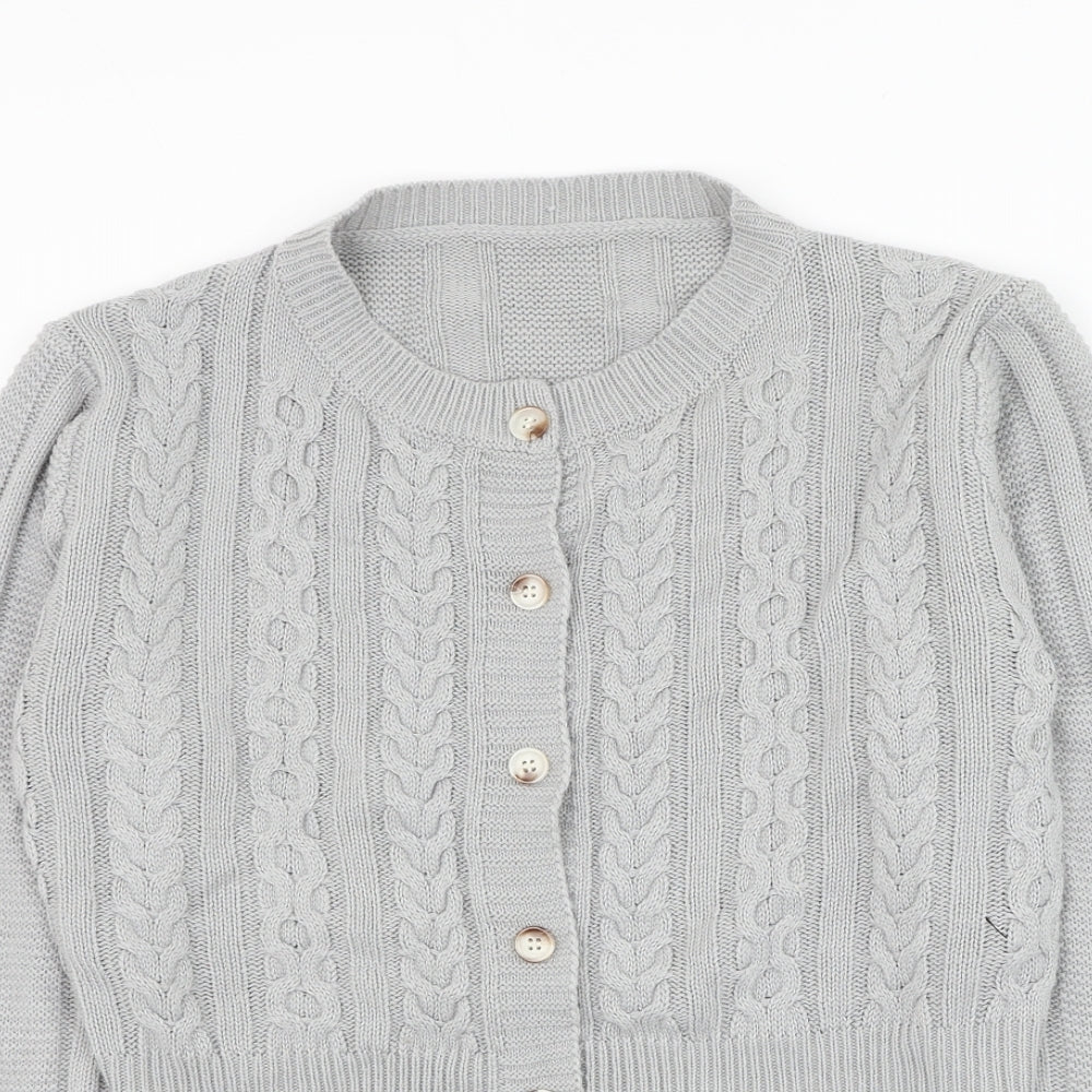 SheIn Womens Grey Round Neck Acrylic Cardigan Jumper Size S