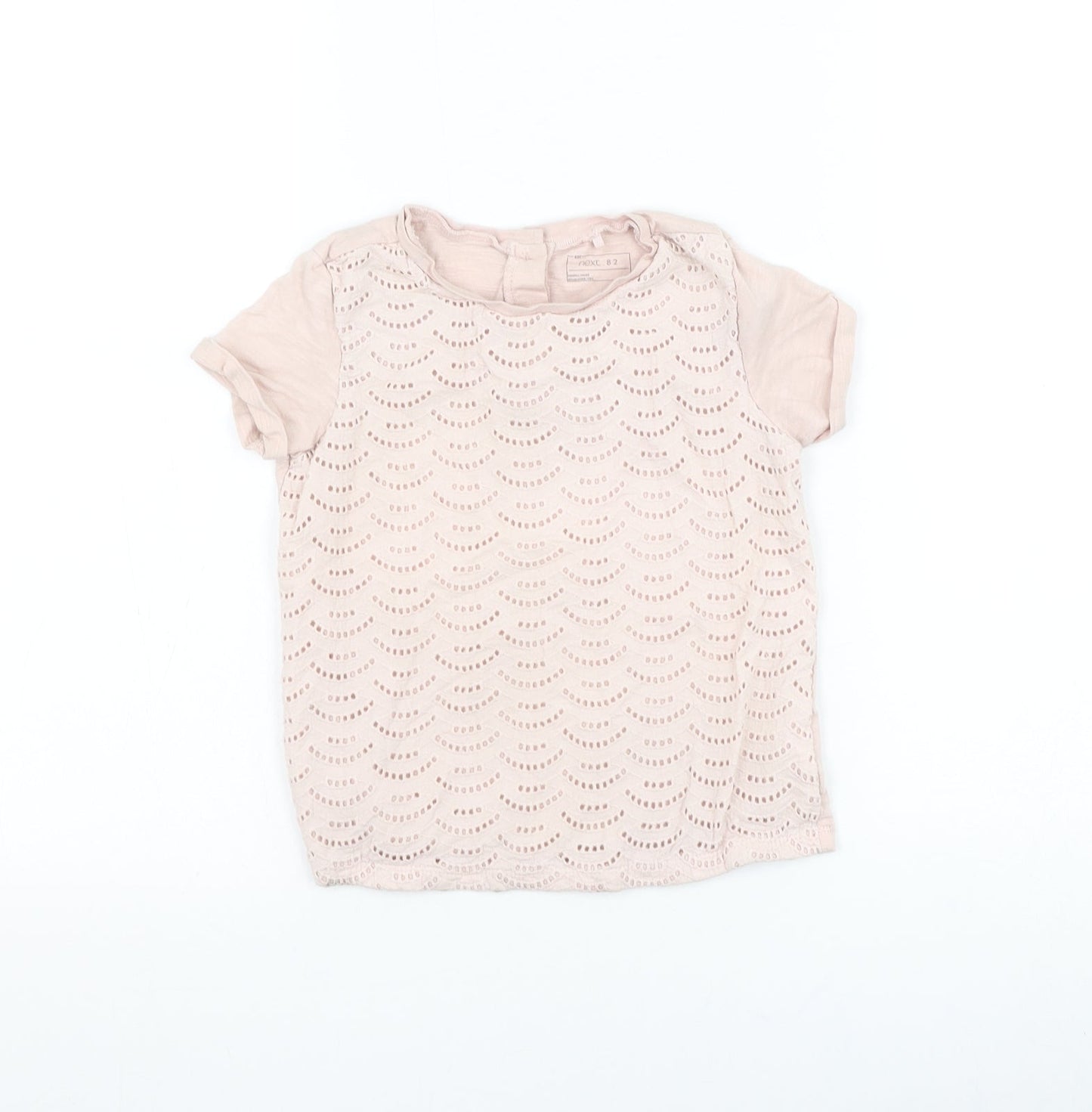 NEXT Girls Pink Geometric Cotton Basic T-Shirt Size 5-6 Years Round Neck Button
