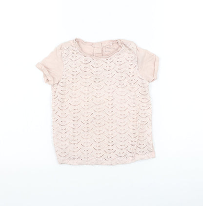 NEXT Girls Pink Geometric Cotton Basic T-Shirt Size 5-6 Years Round Neck Button