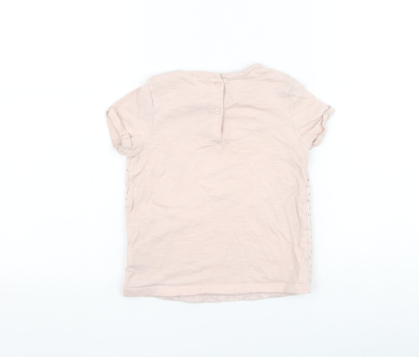 NEXT Girls Pink Geometric Cotton Basic T-Shirt Size 5-6 Years Round Neck Button