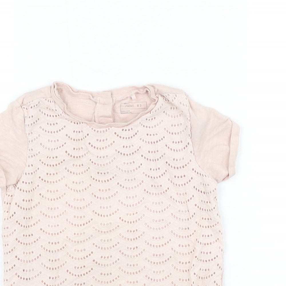 NEXT Girls Pink Geometric Cotton Basic T-Shirt Size 5-6 Years Round Neck Button