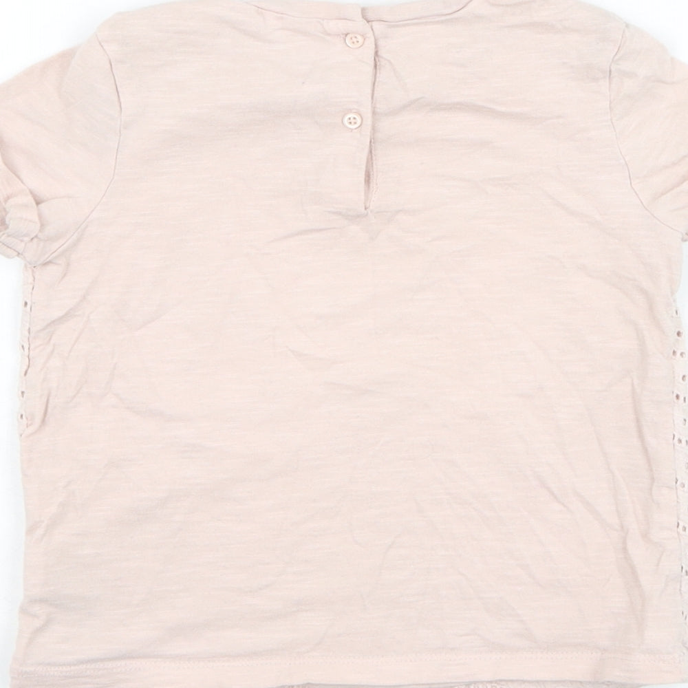 NEXT Girls Pink Geometric Cotton Basic T-Shirt Size 5-6 Years Round Neck Button