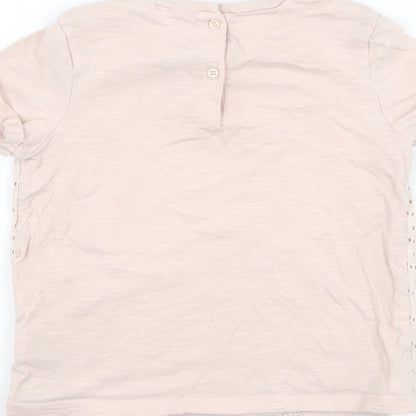 NEXT Girls Pink Geometric Cotton Basic T-Shirt Size 5-6 Years Round Neck Button