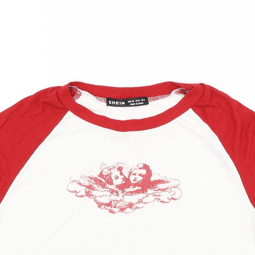 SheIn Womens White Polyester Cropped T-Shirt Size XS Round Neck - Cherub