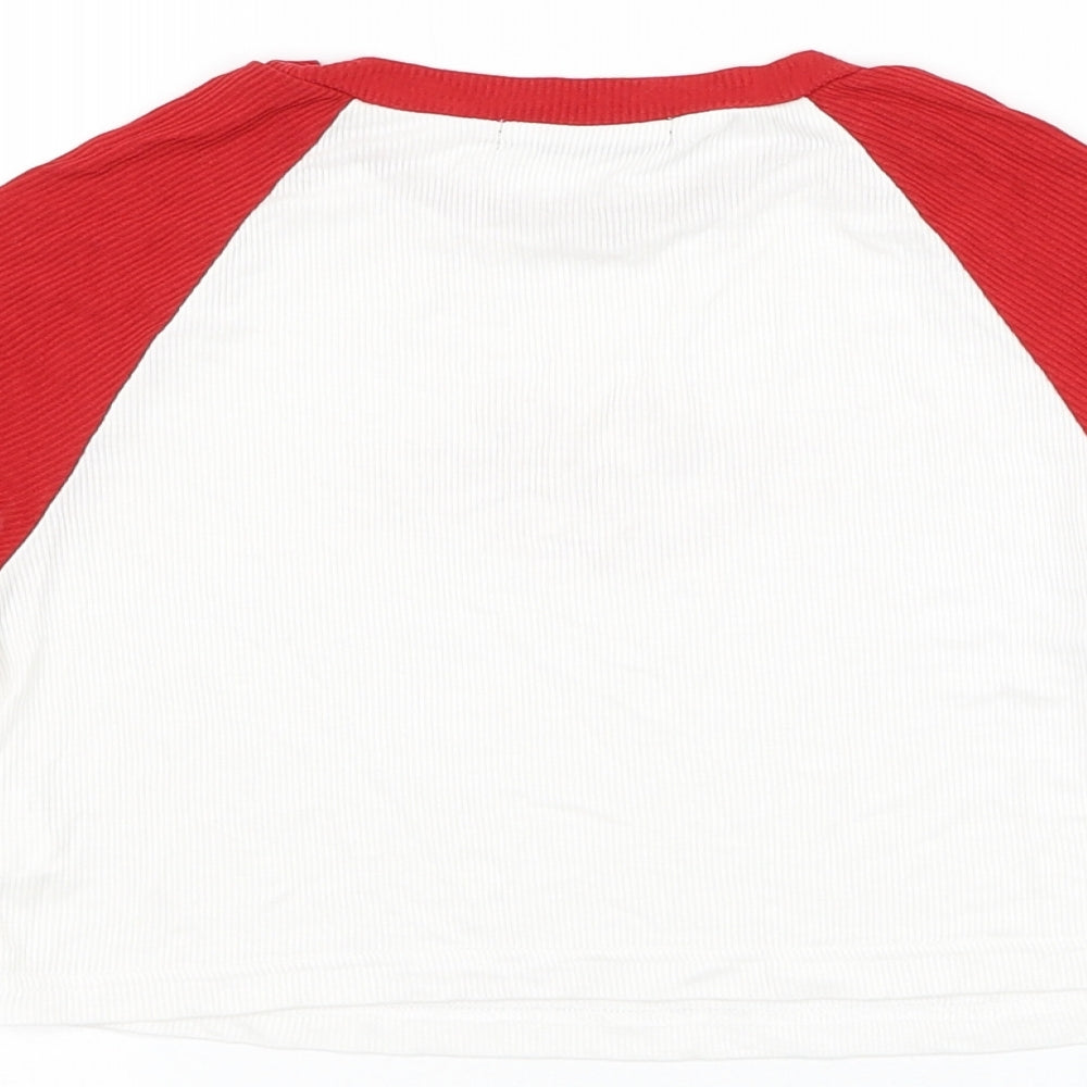 SheIn Womens White Polyester Cropped T-Shirt Size XS Round Neck - Cherub