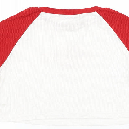 SheIn Womens White Polyester Cropped T-Shirt Size XS Round Neck - Cherub