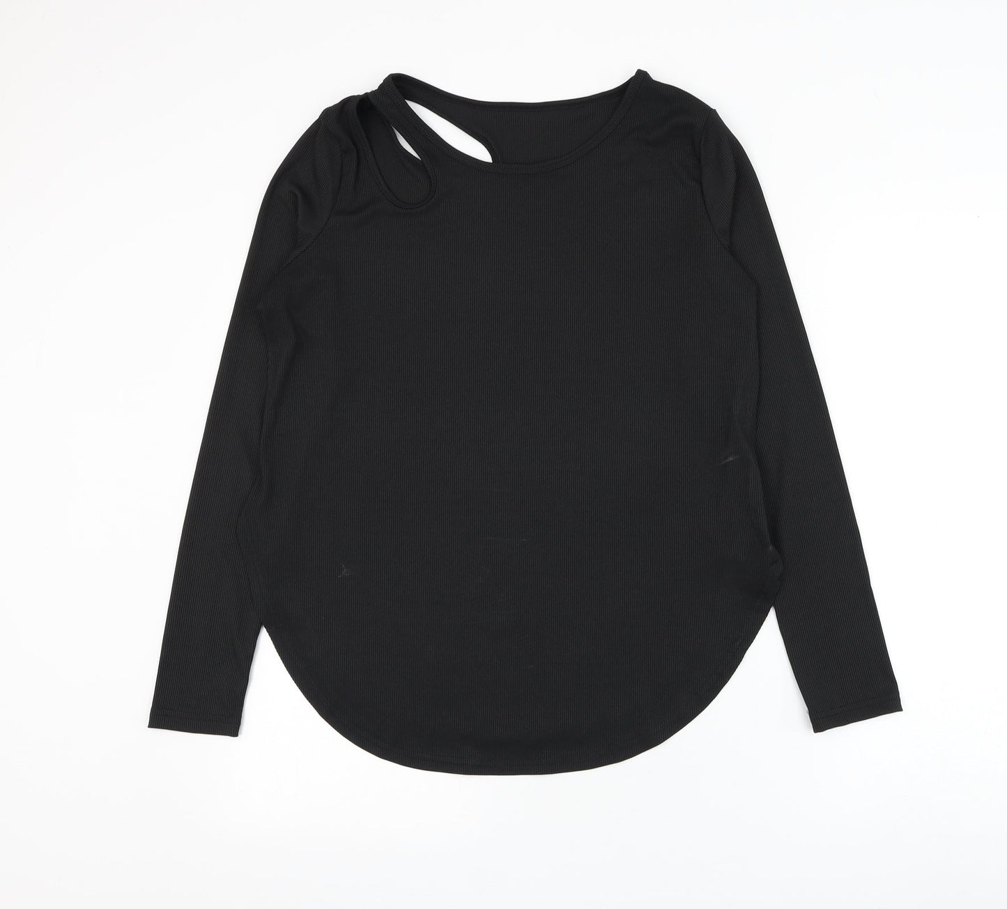 SheIn Womens Black Polyester Basic Blouse Size M Boat Neck - Ribbed Cut Out Shoulder