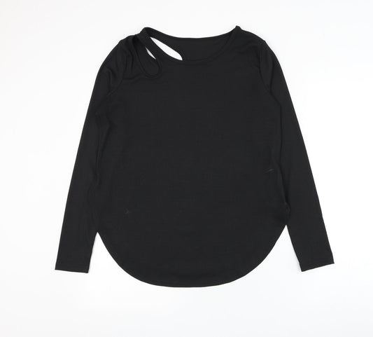 SheIn Womens Black Polyester Basic Blouse Size M Boat Neck - Ribbed Cut Out Shoulder