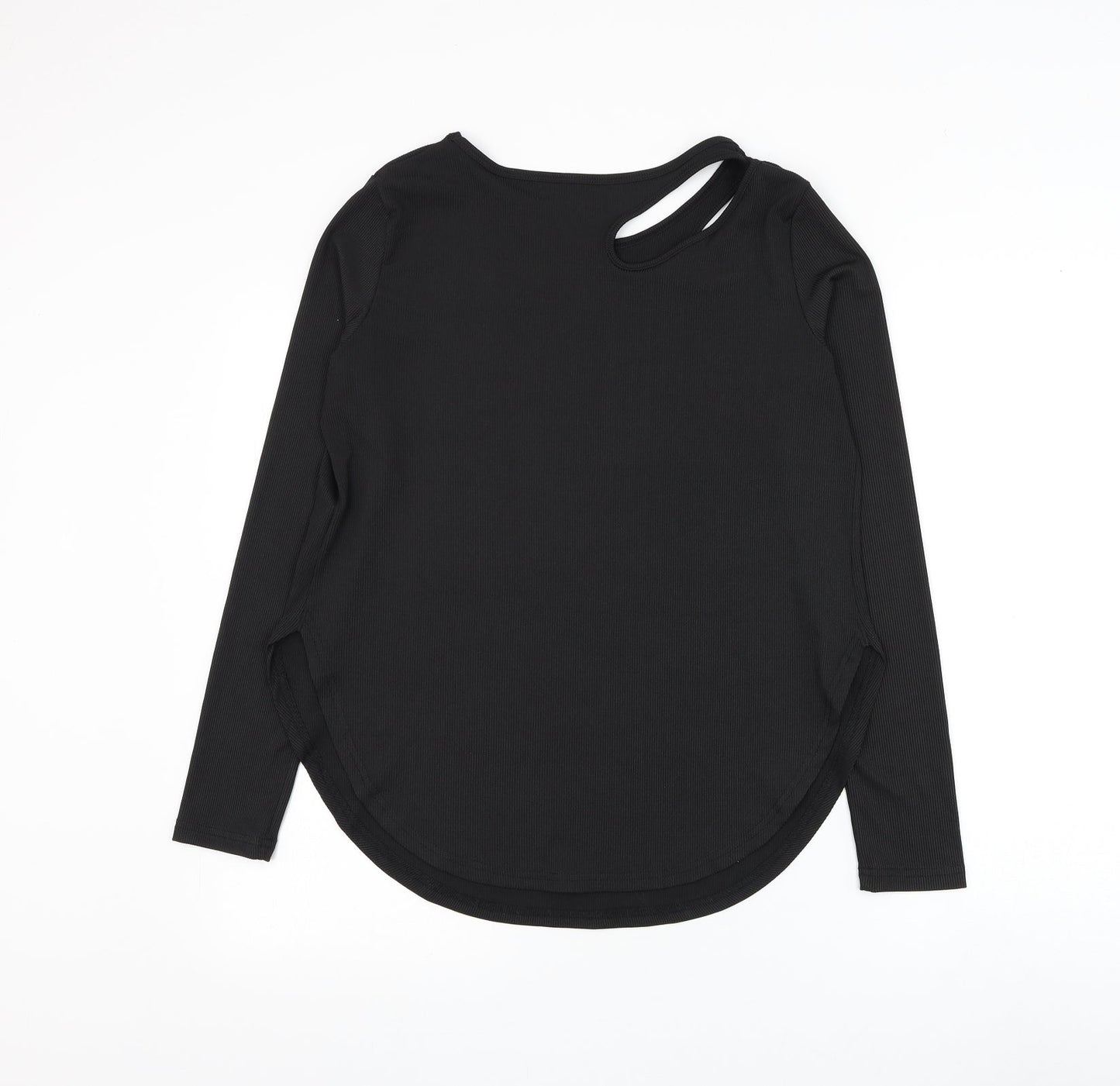 SheIn Womens Black Polyester Basic Blouse Size M Boat Neck - Ribbed Cut Out Shoulder