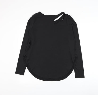 SheIn Womens Black Polyester Basic Blouse Size M Boat Neck - Ribbed Cut Out Shoulder