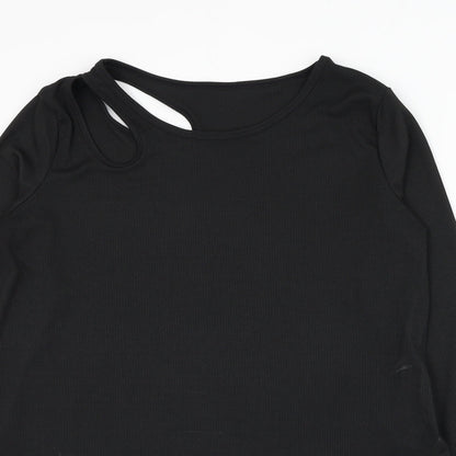 SheIn Womens Black Polyester Basic Blouse Size M Boat Neck - Ribbed Cut Out Shoulder