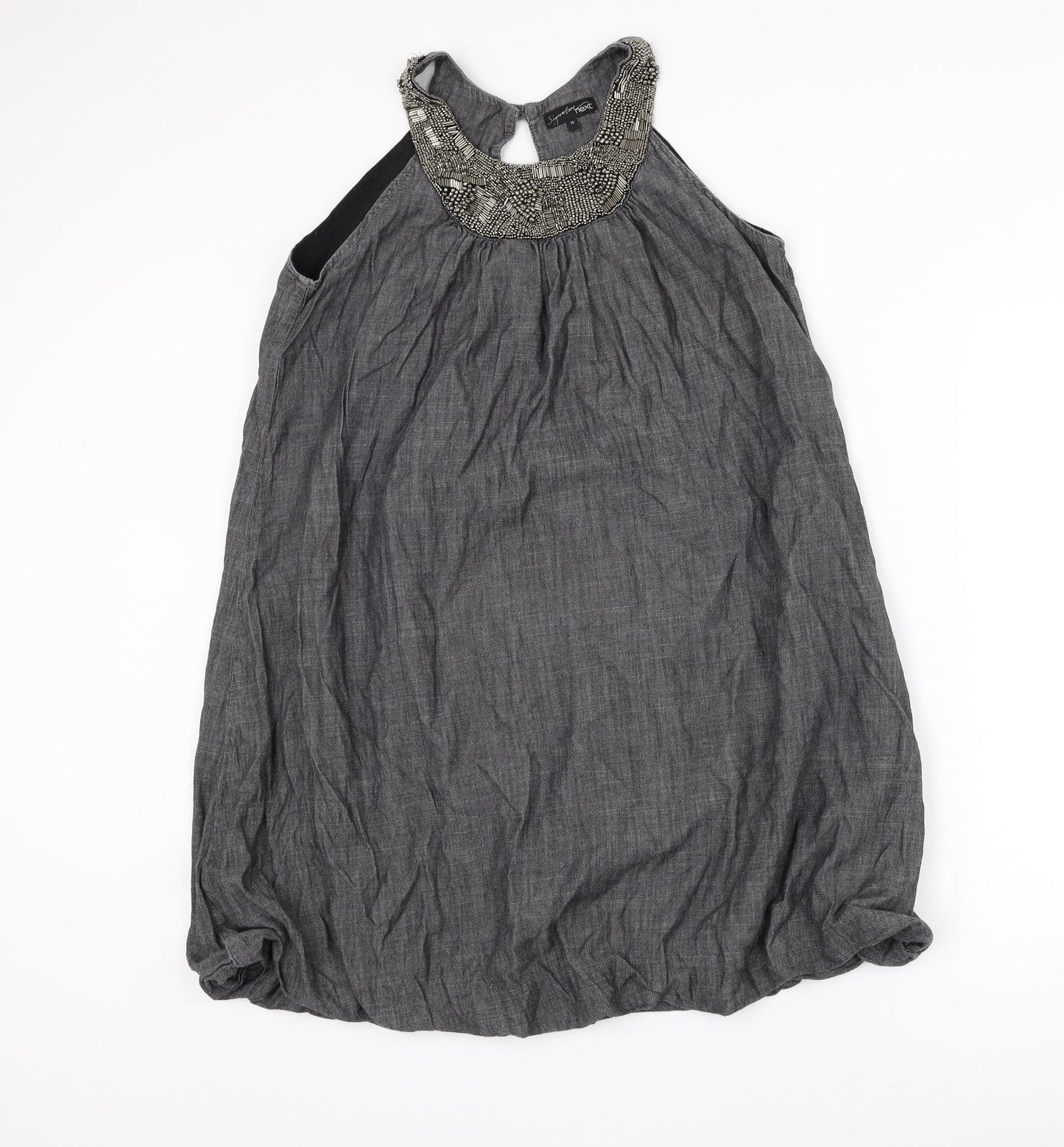 NEXT Womens Grey Cotton Shift Size 12 Round Neck Pullover