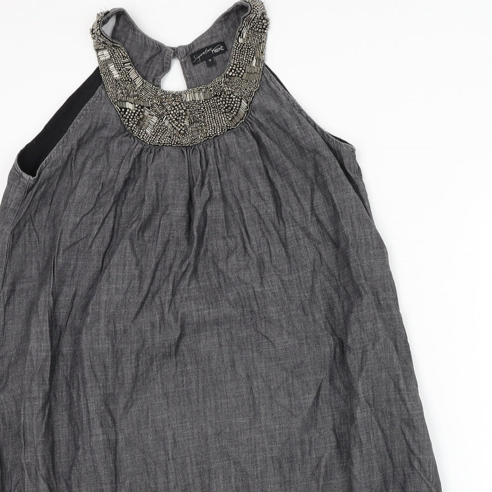 NEXT Womens Grey Cotton Shift Size 12 Round Neck Pullover