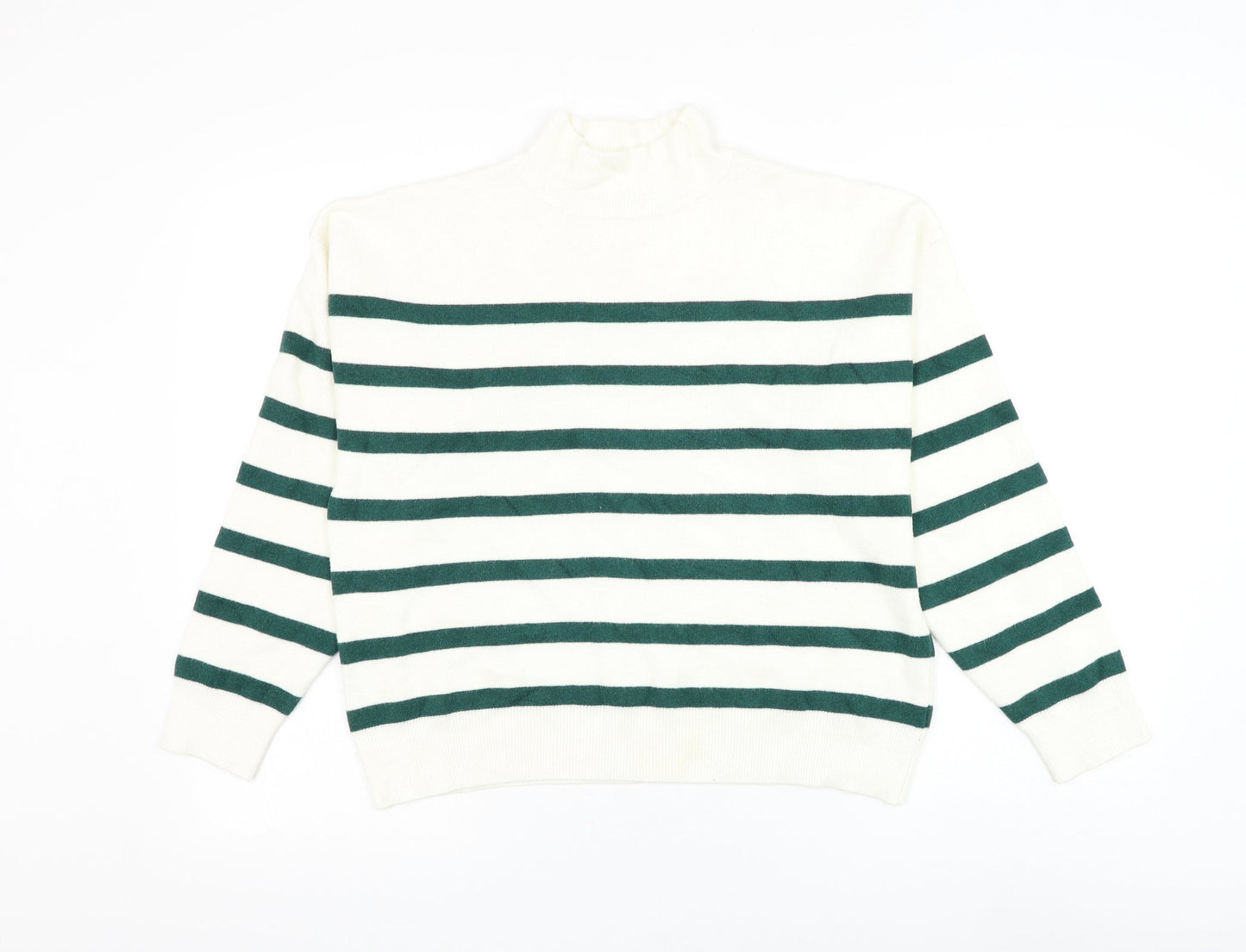 Primark Womens White High Neck Striped Viscose Pullover Jumper Size 14