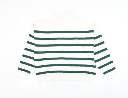 Primark Womens White High Neck Striped Viscose Pullover Jumper Size 14